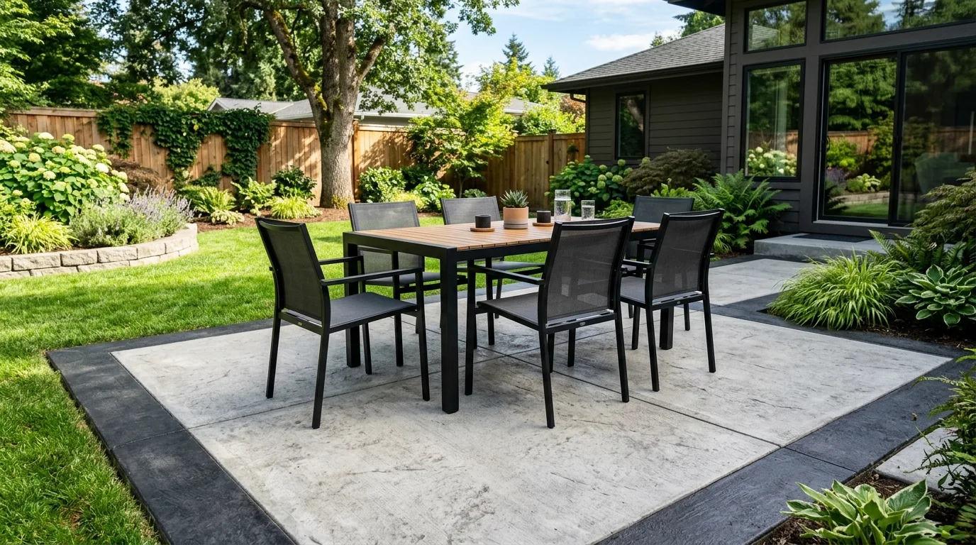 Small Concrete Patio With Built-In Bench